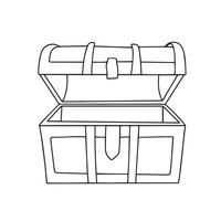 Doodle chest empty. Hand drawn outline treasure chest open. Vector illustration.