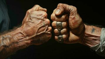 Two hands opposite each other with fists. Concept of struggle and confrontation competition photo