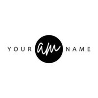 AM Initial Handwriting In Circle Frame Template Design vector