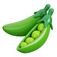 Cartoon fresh green pea pod with beans vegetable isolated. 3d render illustration. png