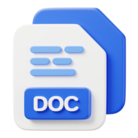 doc fil dokumentera. fil typ ikon. filer formatera och dokumentera begrepp. 3d framställa illustration. png