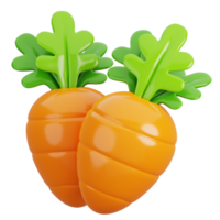 Cartoon fresh two carrots vegetable isolated. 3d render illustration. png