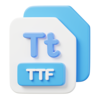 TTF font file. File type icon. Files format and document concept. 3d Render illustration. png