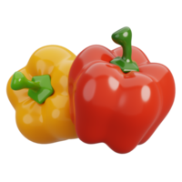 Cartoon fresh red and yellow bell pepper vegetable isolated. 3d render illustration. png