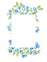 Frame with blueberries, watercolor illustration png