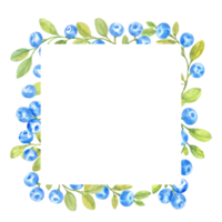 Frame with blueberries, watercolor illustration png