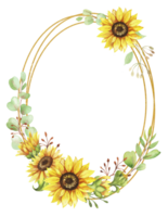 kader met zonnebloemen, geel bloemen, bloemen illustratie png