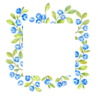 Frame with blueberries, watercolor illustration png