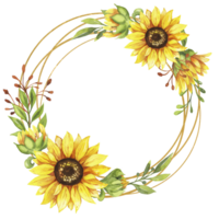 ram med solrosor, gul blommor, blommig illustration png