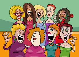 grupo de personajes cómicos de niñas o mujeres de dibujos animados vector