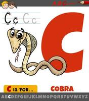 letra C desde alfabeto con dibujos animados cobra animal personaje vector