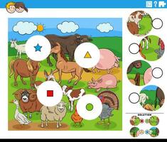 match the pieces activity with cartoon farm animals vector