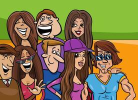 funny cartoon young people characters group vector