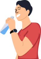 portrait young man drinking water using a bottle png