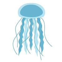 Cute blue fellyfish. Sea and ocean animal. Underwater life. Childish medusa character. Vector flat illustration isolated on white background