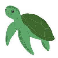Cute green turtle. Sea and ocean animal. Underwater life. Childish tortoise character. Vector flat illustration isolated on white background