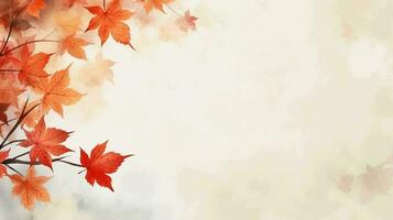 Soft Watercolor Autumn Maple Leaves with Ink Effect on the Minimalist Background, Copy Space photo