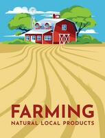 traditional red house on a fertile field. Agriculture and farming concept. Poster. Vector flat illustration
