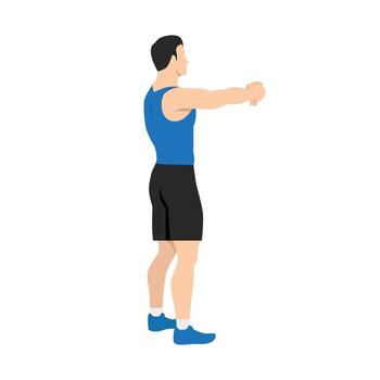 Man doing upper back stretch exercise. vector