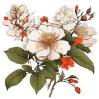 Hand Draw Japonica flower , Wedding Flower clip art , Ai generated png