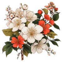 hand dra japonica blomma , bröllop blomma klämma konst , ai genererad png