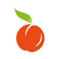 Peach cartoon. Doodle peach with leaves icon. Peach fruit in shape of heart isolated. Farm, natural food, fresh fruits. png