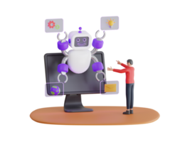 robot aide Humain à faire travail. ai assistant soutien. robot travaux avec employeur dans Bureau sur portable. 3d illustration png