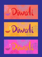 Set templates Happy Diwali. Indian festival of lights. Vector abstract flat illustration for background or poster.