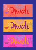 Set templates Happy Diwali. Indian festival of lights. Vector abstract flat illustration for background or poster.