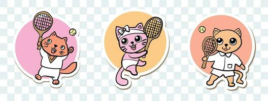 linda gato jugando tenis vector ilustración aislado mascota