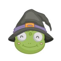 Cute Witch Halloween Frog Cartoon Illustration Vector Clipart Sticker