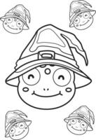 Cute Witch Halloween Frog Cartoon Coloring Pages for Kids and Adult Activity vector