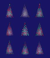 Collection Magic Xmas tree and decoration made from lights on dark background vector