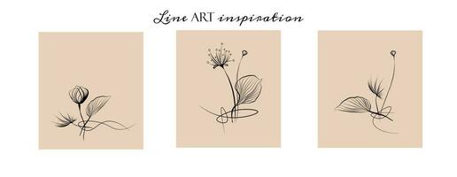 Floral boho templates, Botanical arts. Hand drawn continuous line drawing of abstract flower vector