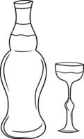 mano dibujado sencillo botella de alcohol y un taza vector