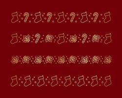 Christmas themed decorative border and text divider set, Christmas Stocking, Candy Cane and Mistletoe Pattern Doodle. Vector Illustration.