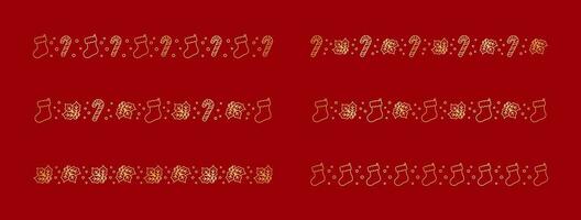 Christmas themed decorative border and text divider set, Christmas Stocking, Candy Cane and Mistletoe Pattern Doodle. Vector Illustration.