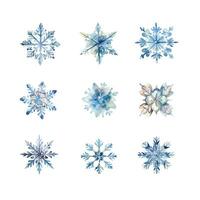 set of vector hand drawn watercolor snowflakes