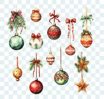 Christmas balls and decorations, watercolor drawing vector