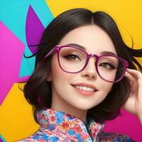 Woman with glasses in front of a colorful background Ai Generative photo