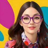 Woman with glasses in front of a colorful background Ai Generative photo