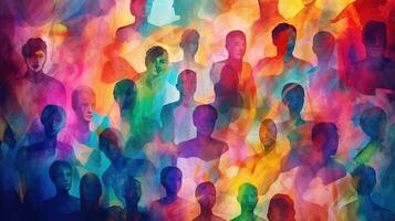 Colorful Abstract Illustration of Diverse People with Ink Effect, Diversity Concept photo