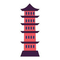 vector chino pagoda edificio dibujos animados de varios niveles torre en plano estilo budista templo antiguo arquitectura concepto cultura símbolo de China icono en rojo color vector ilustración aislado en blanco