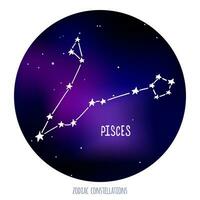 Piscis vector signo. zodiacal constelación hecho de estrellas en espacio antecedentes.