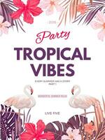 Bright hawaiian design with tropical plants and hibiscus flowers vector