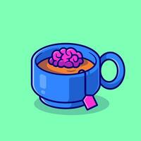 Brain Tea In Cup Cartoon Vector Icon Illustration. Drink Education Icon Concept Isolated Premium Vector. Flat Cartoon Style