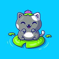 Cute Cat Sitting On Leaf Cartoon Vector Icon Illustration. Animal Nature Icon Concept Isolated Premium Vector. Flat Cartoon Style