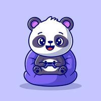 Cute Panda On Playing Game Cartoon Vector Icon Illustration. Animal Technology Icon Concept Isolated Premium Vector. Flat Cartoon Style