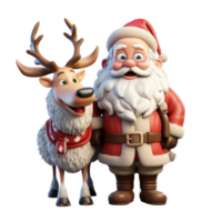 Cute Santa Claus and a reindeer in 3D cartoon style isolated  on transparent background , AI Generative png