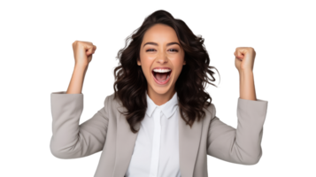 Portrait of a beautiful businesswoman happy and smiling success isolated on white transparent background , AI Generative png